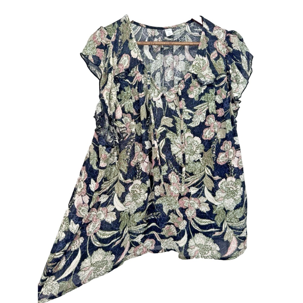 Old Navy floral boho blouse ruffle sleeves tassels fairycore festival sheer XL